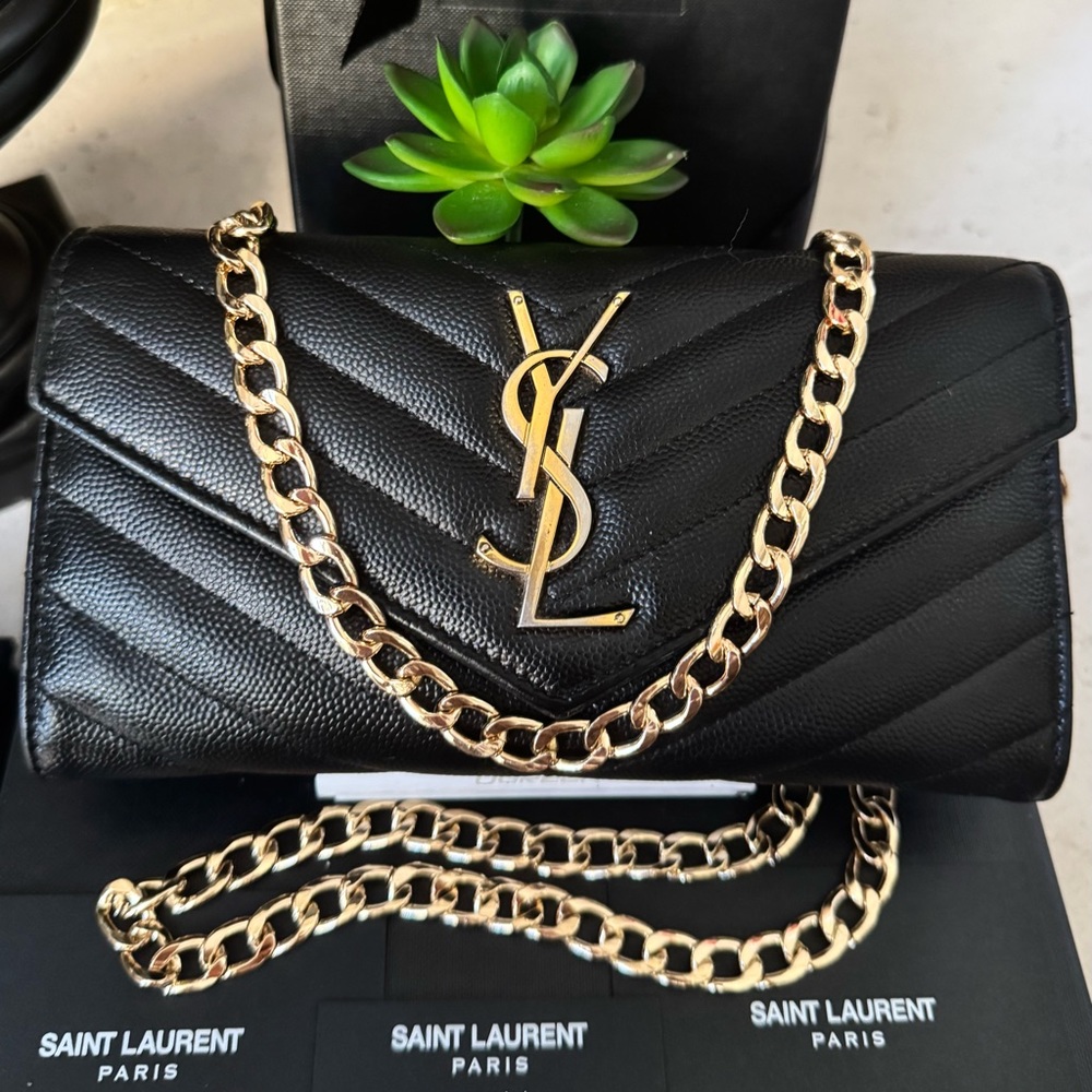 SOLD - 💎Authentic Saint Laurent YSL Cassandre Matelasse Long Flap Wallet Black